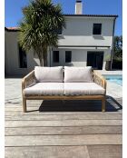 Salón de jardín bajo SERENA de 7 plazas en madera de acacia marrón y gris