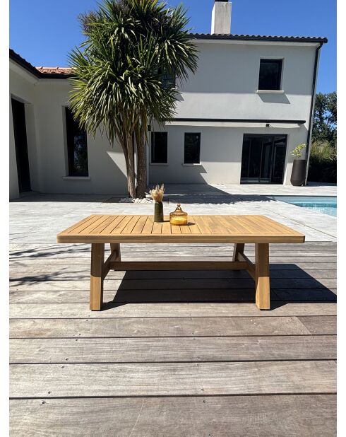 Salón de jardín bajo SERENA de 7 plazas en madera de acacia marrón y gris