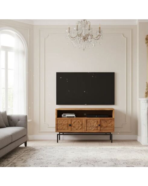 Kleiner TV-Ständer 2 Schubladen Manguier Sculture II beige - 104x40x64 cm