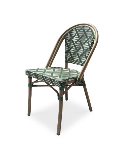 Fauteuil de jardin empilable BISTRO en aluminium effet bois et textilène marron et vert - 103x62x100cm