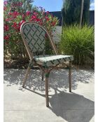 Fauteuil de jardin empilable BISTRO en aluminium effet bois et textilène marron et vert - 103x62x100cm
