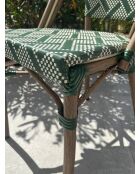 Fauteuil de jardin empilable BISTRO en aluminium effet bois et textilène marron et vert - 103x62x100cm
