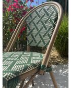 Fauteuil de jardin empilable BISTRO en aluminium effet bois et textilène marron et vert - 103x62x100cm
