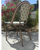 Fauteuil de jardin empilable BISTRO en aluminium effet bois et textilène marron et vert - 103x62x100cm
