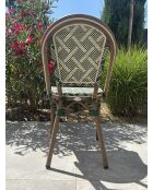 Fauteuil de jardin empilable BISTRO en aluminium effet bois et textilène marron et vert - 103x62x100cm