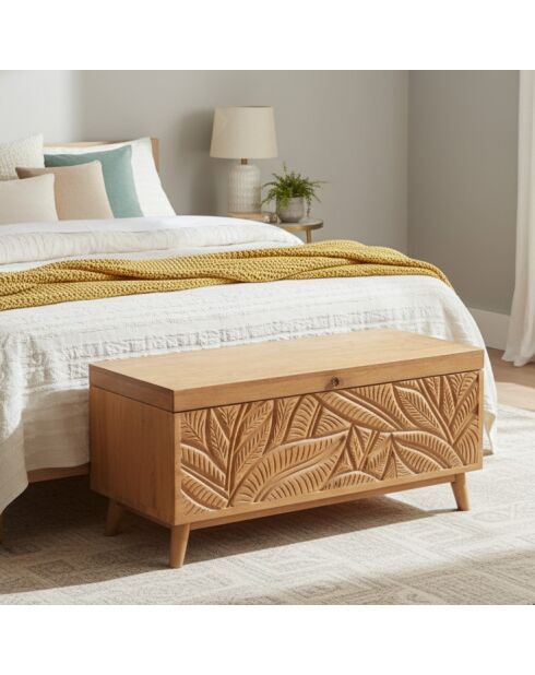 Grote uitgesneden kist Manguier Floria II bruin - 100x40x45 cm