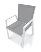 FLORIDE stapelbare tuinfauteuil in taupe textileen en wit aluminium - 103x62x100cm