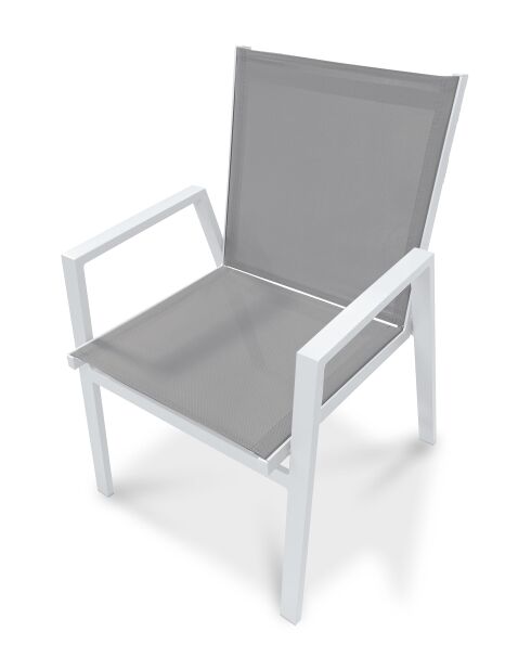 FLORIDE stapelbare tuinfauteuil in taupe textileen en wit aluminium - 103x62x100cm