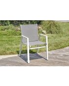 FLORIDE stapelbare tuinfauteuil in taupe textileen en wit aluminium - 103x62x100cm