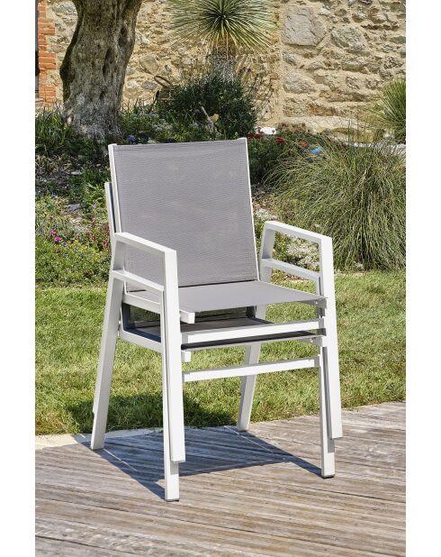 FLORIDE stapelbare tuinfauteuil in taupe textileen en wit aluminium - 103x62x100cm