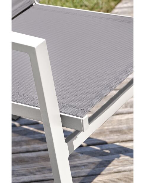 FLORIDE stapelbare tuinfauteuil in taupe textileen en wit aluminium - 103x62x100cm