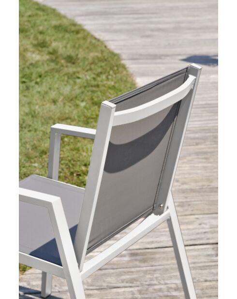 FLORIDE stapelbare tuinfauteuil in taupe textileen en wit aluminium - 103x62x100cm