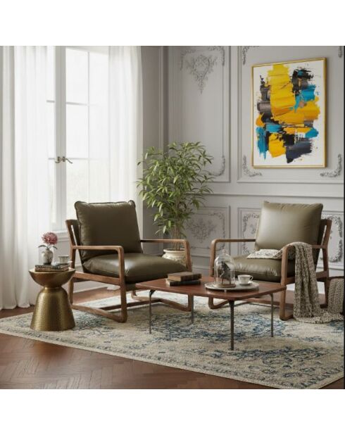 Fauteuil Cuir vert Olive Lucca vert - 76x89x76 cm