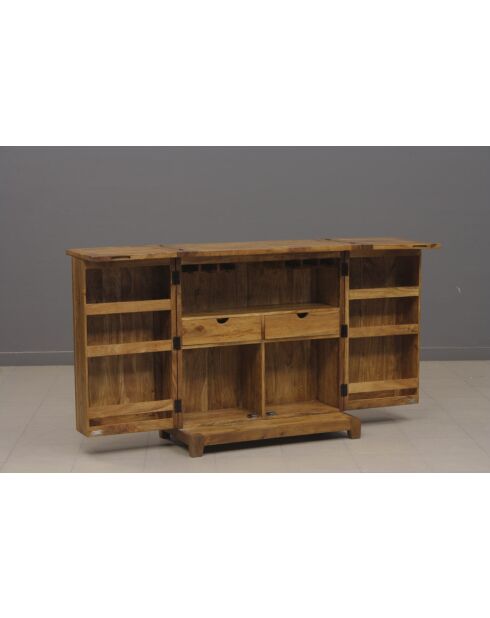 Mobile bar in acacia Punjab-II giallo/oro - 90x46x99 cm