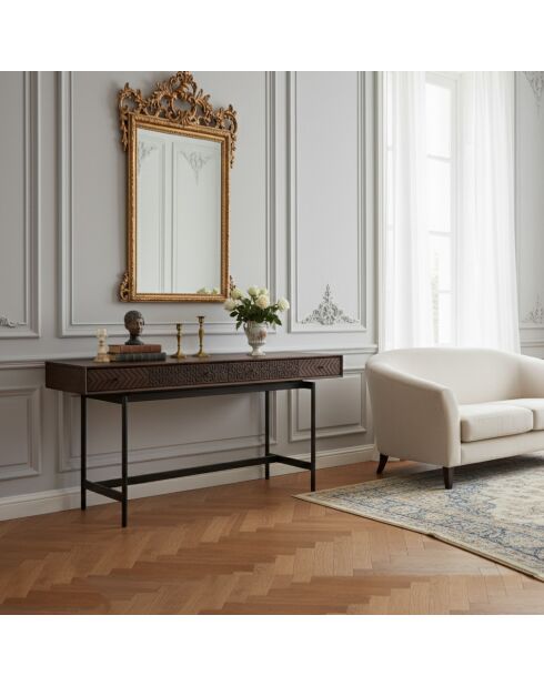 Quadratischer Esstisch mit Verlängerung Acacia Punjab-II braun - 130x130x76 cm