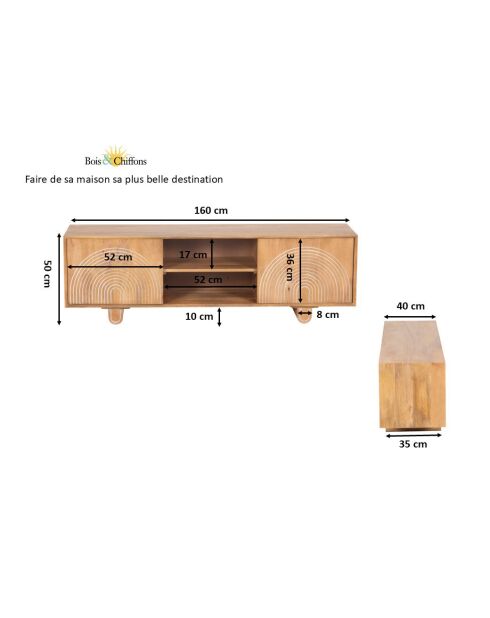Eran beiger 2-türiger TV-Ständer - 160x40x50 cm
