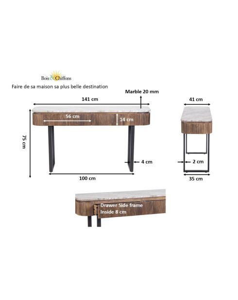 Consolle 2 cassetti con piano in marmo Manguier Kfir III marrone - 140x40x76 cm