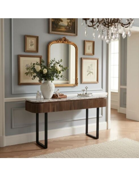 Consolle 2 cassetti con piano in marmo Manguier Kfir III marrone - 140x40x76 cm