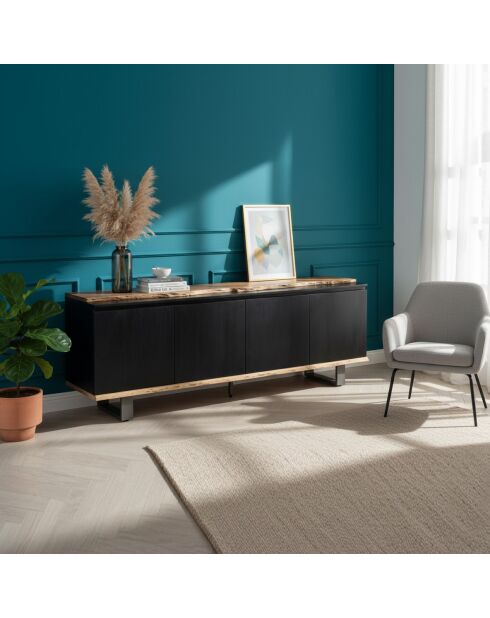 Anrichte Acacia Black II 4-türig schwarz - 200x42x72 cm