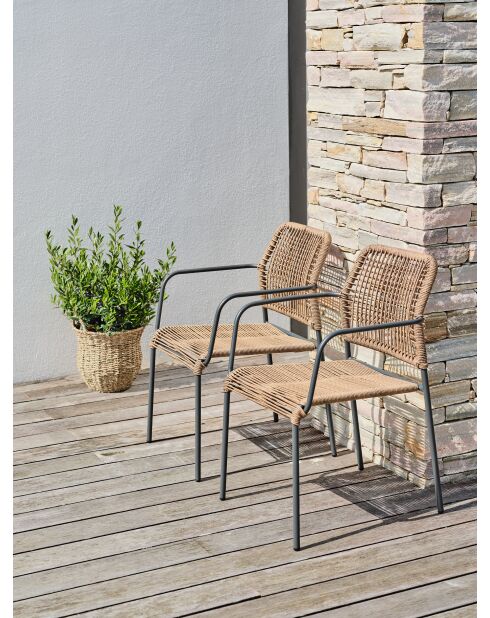 2 stapelbare MARCEAU Gartenstühle Anthrazitgrau und Braun