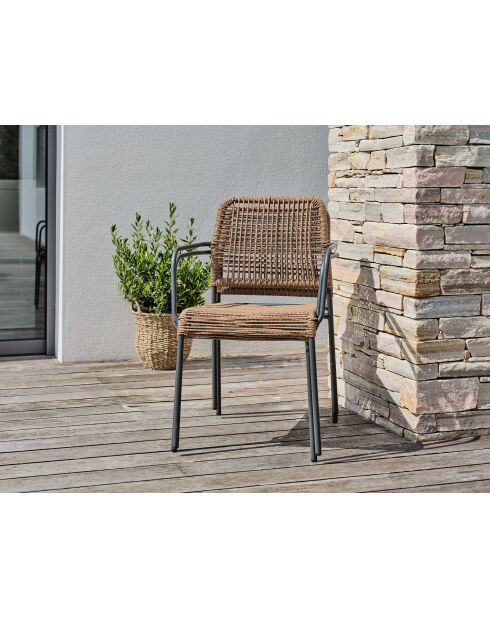 2 stapelbare MARCEAU Gartenstühle Anthrazitgrau und Braun