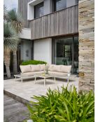 OSAKA, mobili da giardino angolari a 5 posti, alluminio grigio, imitazione legno e alluminio bianco e grigio