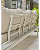 OSAKA, mobili da giardino angolari a 5 posti, alluminio grigio, imitazione legno e alluminio bianco e grigio