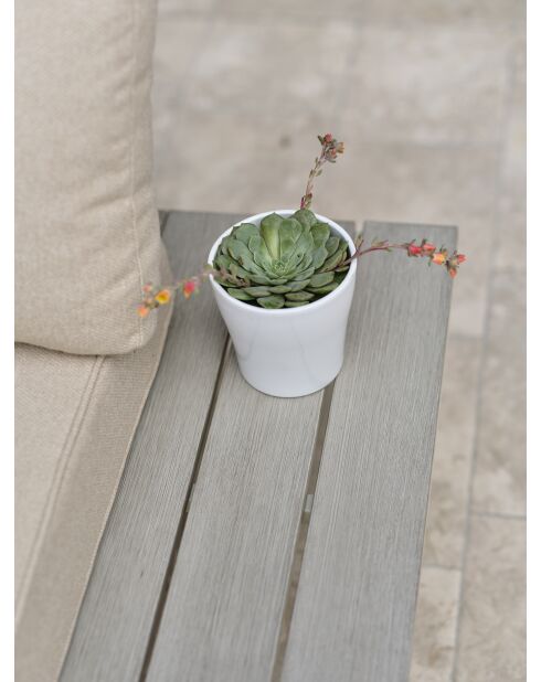 OSAKA, mobili da giardino angolari a 5 posti, alluminio grigio, imitazione legno e alluminio bianco e grigio