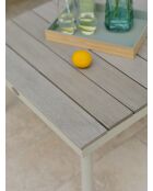 OSAKA, mobili da giardino angolari a 5 posti, alluminio grigio, imitazione legno e alluminio bianco e grigio