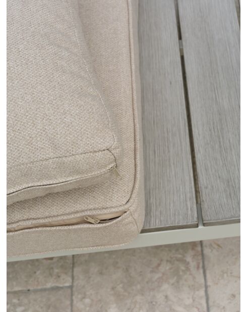 OSAKA, mobili da giardino angolari a 5 posti, alluminio grigio, imitazione legno e alluminio bianco e grigio