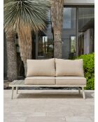 OSAKA, mobili da giardino angolari a 5 posti, alluminio grigio, imitazione legno e alluminio bianco e grigio