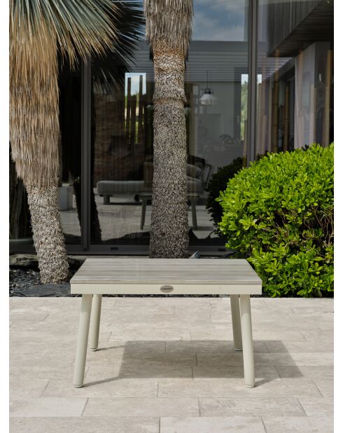 OSAKA, mobili da giardino angolari a 5 posti, alluminio grigio, imitazione legno e alluminio bianco e grigio