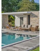 Salón de jardín bajo PALMAS de 5 plazas en aluminio, teca y cuerda tejida marrón y gris