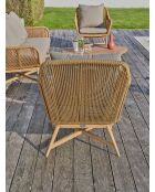 Salón de jardín bajo PALMAS de 5 plazas en aluminio, teca y cuerda tejida marrón y gris