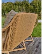 Salón de jardín bajo PALMAS de 5 plazas en aluminio, teca y cuerda tejida marrón y gris