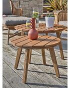 Salón de jardín bajo PALMAS de 5 plazas en aluminio, teca y cuerda tejida marrón y gris