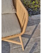 Salón de jardín bajo PALMAS de 5 plazas en aluminio, teca y cuerda tejida marrón y gris