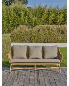 Salón de jardín bajo PALMAS de 5 plazas en aluminio, teca y cuerda tejida marrón y gris