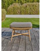 Salón de jardín bajo PALMAS de 5 plazas en aluminio, teca y cuerda tejida marrón y gris