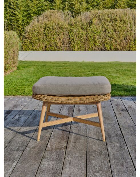 Salón de jardín bajo PALMAS de 5 plazas en aluminio, teca y cuerda tejida marrón y gris