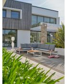 Mueble de jardín esquinero VALENCIA de 6 plazas en teca y aluminio blanco y gris