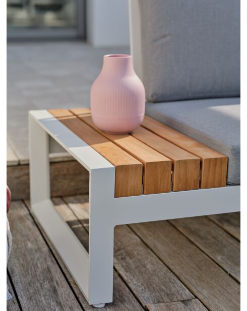 Mueble de jardín esquinero VALENCIA de 6 plazas en teca y aluminio blanco y gris