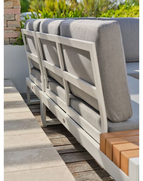 Mueble de jardín esquinero VALENCIA de 6 plazas en teca y aluminio blanco y gris