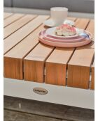 Mueble de jardín esquinero VALENCIA de 6 plazas en teca y aluminio blanco y gris