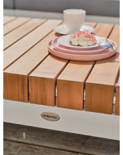 Mueble de jardín esquinero VALENCIA de 6 plazas en teca y aluminio blanco y gris