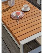 Mueble de jardín esquinero VALENCIA de 6 plazas en teca y aluminio blanco y gris