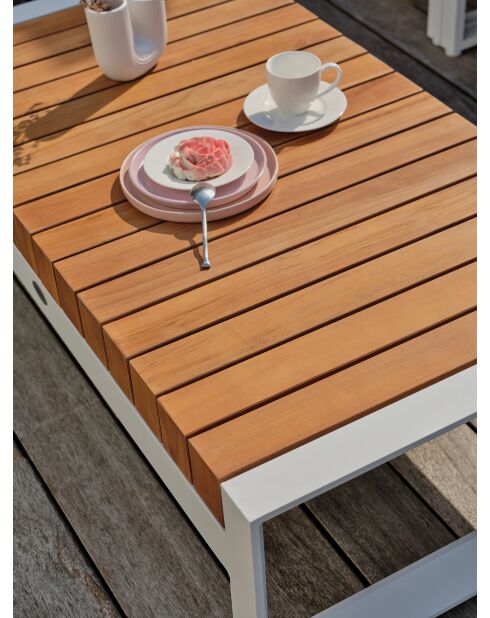 Mueble de jardín esquinero VALENCIA de 6 plazas en teca y aluminio blanco y gris