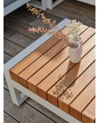 Mueble de jardín esquinero VALENCIA de 6 plazas en teca y aluminio blanco y gris