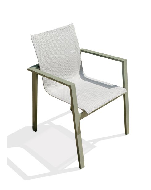 Fauteuil de jardin empilable MIAMI en textilène gris et aluminium Kaki - 103x62x100cm