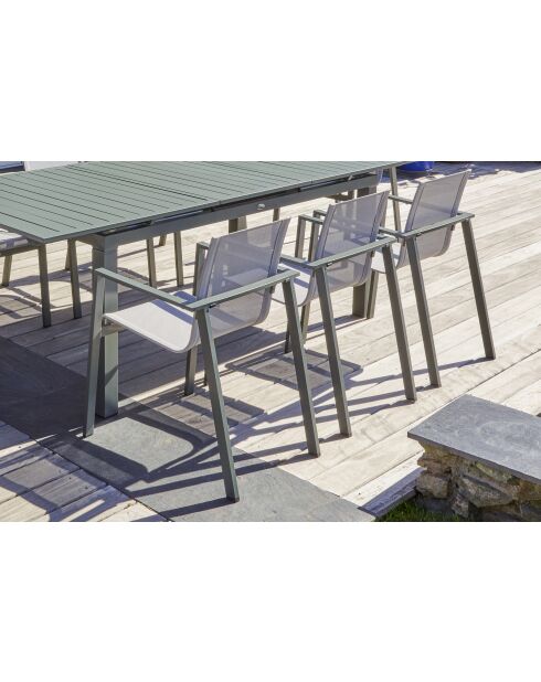 Fauteuil de jardin empilable MIAMI en textilène gris et aluminium Kaki - 103x62x100cm